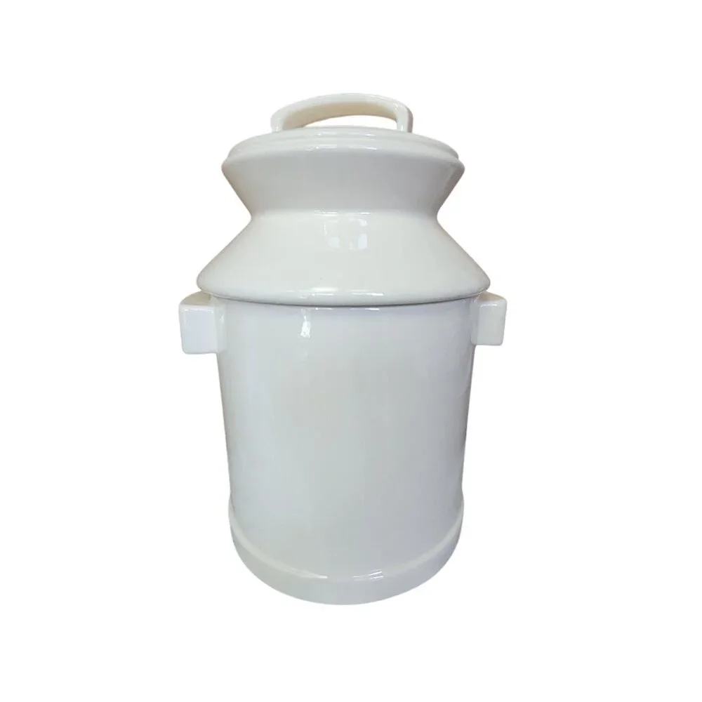 White‎ Ceramic Milk Can Style Cookie Jar Mushroom Design Handles MCM